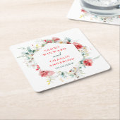 Elegant Bloemengroen Winter Bruiloft Vierkante Pap Vierkante Kartonnen Onderzetter (Schuin)