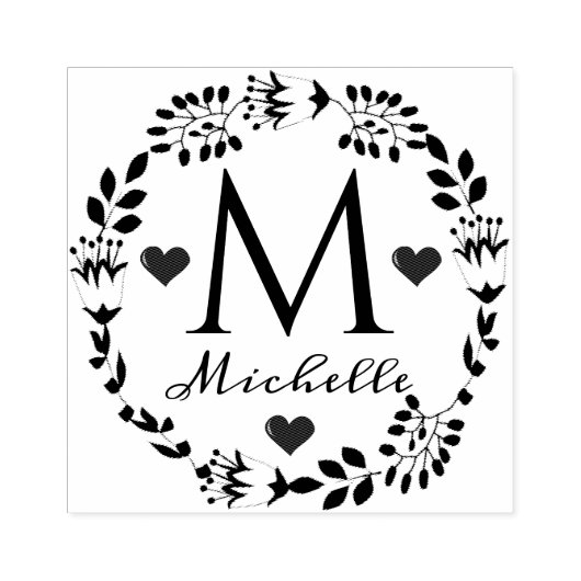 Elegant bloemenkrans monogram Wood Art Stamp Rubberstempel (Afrduk)