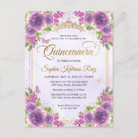 Elegant Bloemenlicht Paarse Gouden Tiara Quinceañe