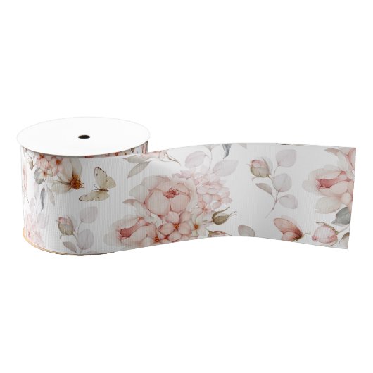 Elegant Bloemenlint met Waterverf pioenen Grosgrain Lint (Spoel)