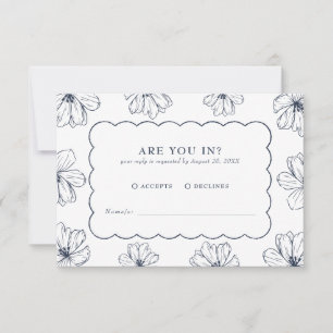 Elegant bloemenpatroon blauwe bruiloft RSVP kaartje