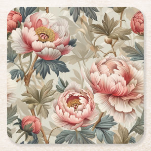 Elegant bloemenpatroon. Bleke roze pioenen Vierkante Kartonnen Onderzetter