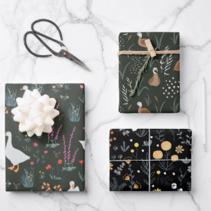 Elegant bloemenpatroon chique donker inpakpapier vel