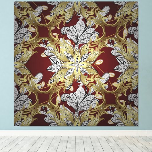 Elegant bloemenpatroon neutrale kleuren goud eleme canvas afdruk (Insitu (Houten vloer))