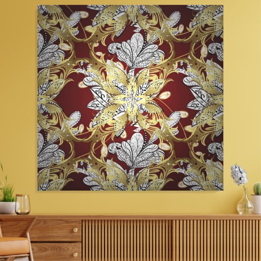 Elegant bloemenpatroon neutrale kleuren goud eleme canvas afdruk (Insitu (Woonkamer))