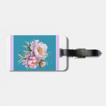 Elegant Bloemenpioen Bagagelabel Blauwgroen