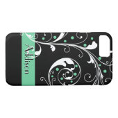 Elegant bloemenrol blad zwart mint groen Case-Mate iPhone case (Achterkant (Horizontaal))
