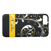 Elegant bloemenrolblad zwart, geel bloeien Case-Mate iPhone case (Achterkant (Horizontaal))