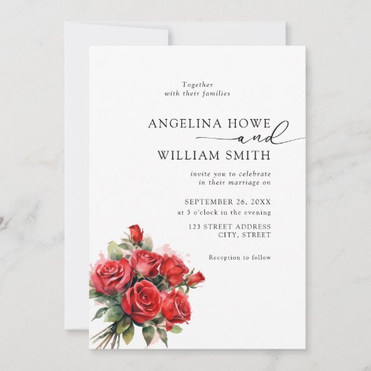 Elegant Bloemenrood Rose Bruiloft Kaart (Voorkant)