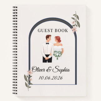 Elegant Bloemenschildering Bruiloftgastenboek in W Notitieboek