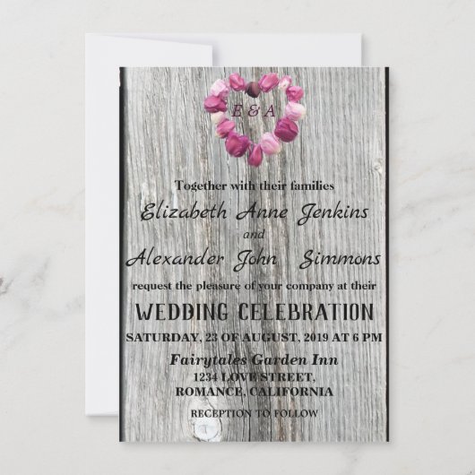 Elegant bloemhartje rustige schuur bruiloft (Achterkant)