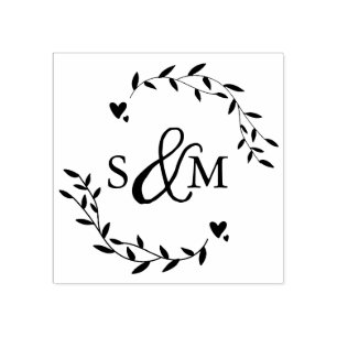 Elegant Bloemig Huwelijksmonogram Rubberstempel