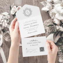 Elegant Bloemig Monogram Eenvoudige Vintage Trouw