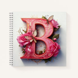 Elegant Bloemig Monogram Letter B Roze Roos Spiraa Notitieboek