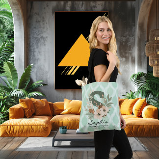 Elegant Bloemig Monogram – Mintgroene Botanische K Draagtas