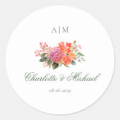 Elegant Bloemig Monogram Script Bruiloft Ronde Sticker (Voorkant)