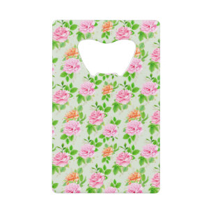 Elegant bloemig Roos groen blad patroon Kredietkaart Flessenopener