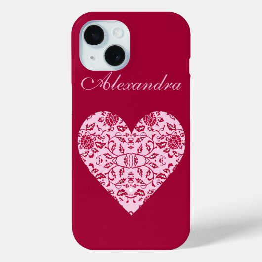 Elegant Bloemig Roze en Rood Damast Hart Case-Mate iPhone Case (Achterkant)