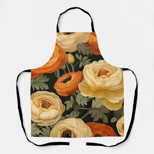 Elegant bloemig schort (roest, crème, salie, zwart (Voorkant)