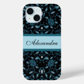 Elegant Bloemig Zwart en Blauwgroen Damast Case-Mate iPhone Case (Achterkant)