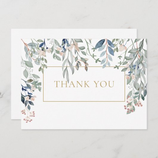 Elegant Bloemige Gebladerte Goud Geometrisch Bedankkaart (Voorkant / Achterkant)