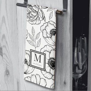 Elegant Bloemmotief Begin Hoofdletter Monogram Theedoek