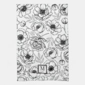 Elegant Bloemmotief Begin Monogram Theedoek (Verticaal)