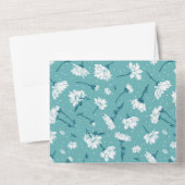 Elegant bloemmotief - Blauwgroen & wit Botanisch All In One Uitnodiging (Achterkant)