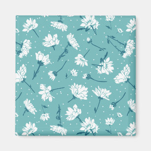 Elegant bloemmotief - Blauwgroen & wit Botanisch Magneet