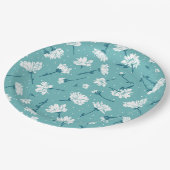 Elegant bloemmotief - Blauwgroen & wit Botanisch Papieren Bordje (Gekanteld)