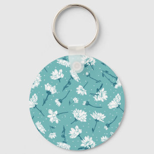 Elegant bloemmotief - Blauwgroen & wit Botanisch Sleutelhanger