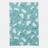 Elegant bloemmotief - Blauwgroen & wit Botanisch Theedoek (Verticaal)