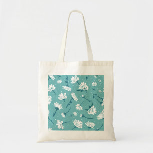 Elegant bloemmotief - Blauwgroen & wit Botanisch Tote Bag