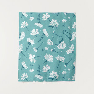 Elegant bloemmotief - Blauwgroen & wit Botanisch Wandkleed