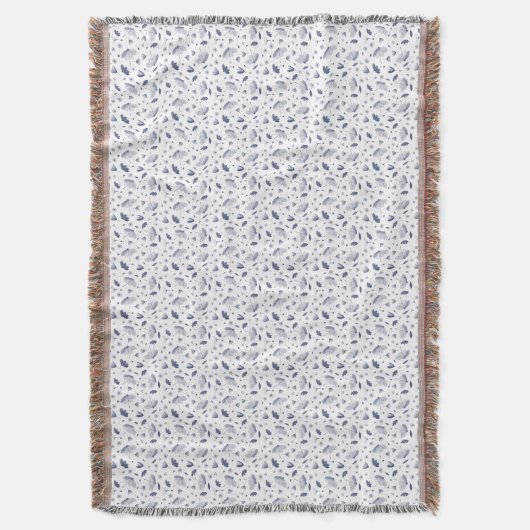 Elegant Bloemmotief Donkerblauw en Wit Deken (Voorkant Verticaal)