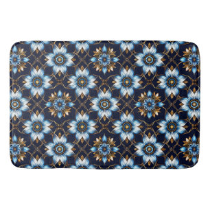 Elegant bloemmotief in blauw en goud badmat