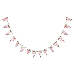 Elegant bloemmotief in bruine en roze tinten set vlaggetjes