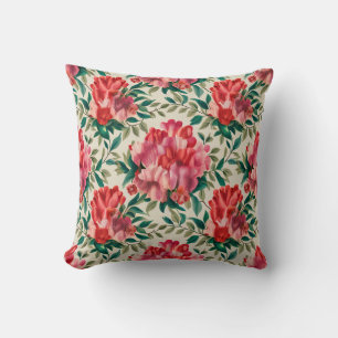 Elegant bloemmotief met rode en roze bloemen kussen