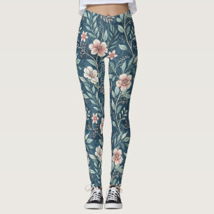 Elegant bloemmotief met roze en crèmekleurige bloe leggings