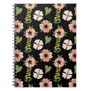Elegant Bloemmotief op Zwart Chic Botanisch Notitieboek