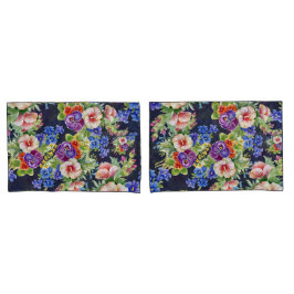 Elegant bloemmotief roze geel blauw loof kussensloop