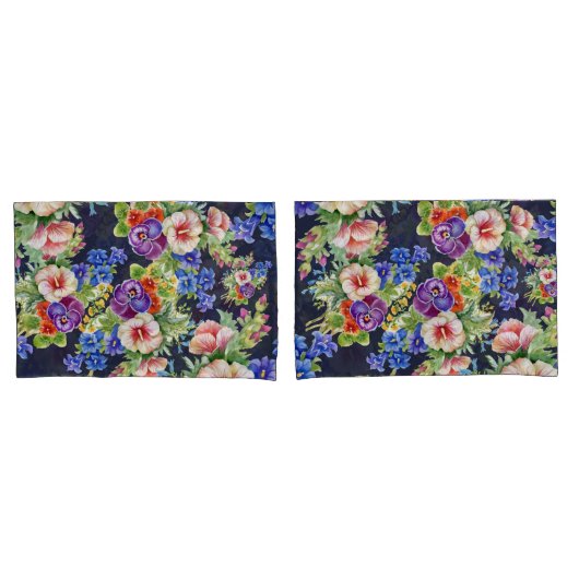 Elegant bloemmotief roze geel blauw loof kussensloop (Voorkant-Set)