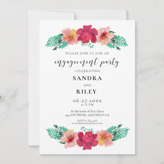 Elegant bloemontwerp Engagement party uitnodiging (Voorkant)