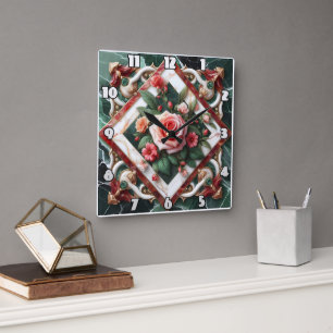 Elegant bloemontwerp met beschilderde Rozen displa Vierkante Klok