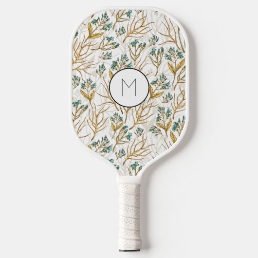 Elegant bloemontwerp met gouden textuur pickleball paddle (Voorkant)