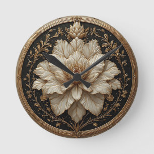 Elegant bloemontwerp met gouden versieringen ronde klok