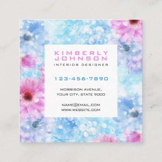 Elegant Bloemontwerp Minimalistische Bewerkbare Vierkante Visitekaartje (Achterkant)