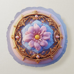 Elegant Bloemornament Met Gouden Accenten Rond Kussen