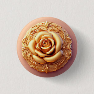 Elegant Bloemornament Met Gouden Accenten Ronde Button 3,2 Cm