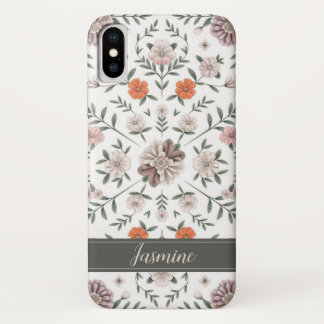 Elegant Bloempatroon Aangepaste Naam iPhone Case X